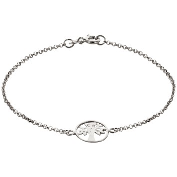 Bracelet en argent 925 °/°° ajustable sur chaine avec médaille de l'arbre de vie stylisée Ø 1.2 cm (1,58 g). Livré en boite.